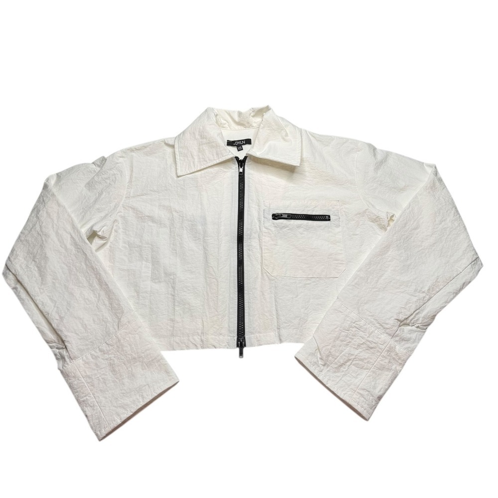 BY.DYLN Tanya Shirt White Cropped XS Full Zip Pockets